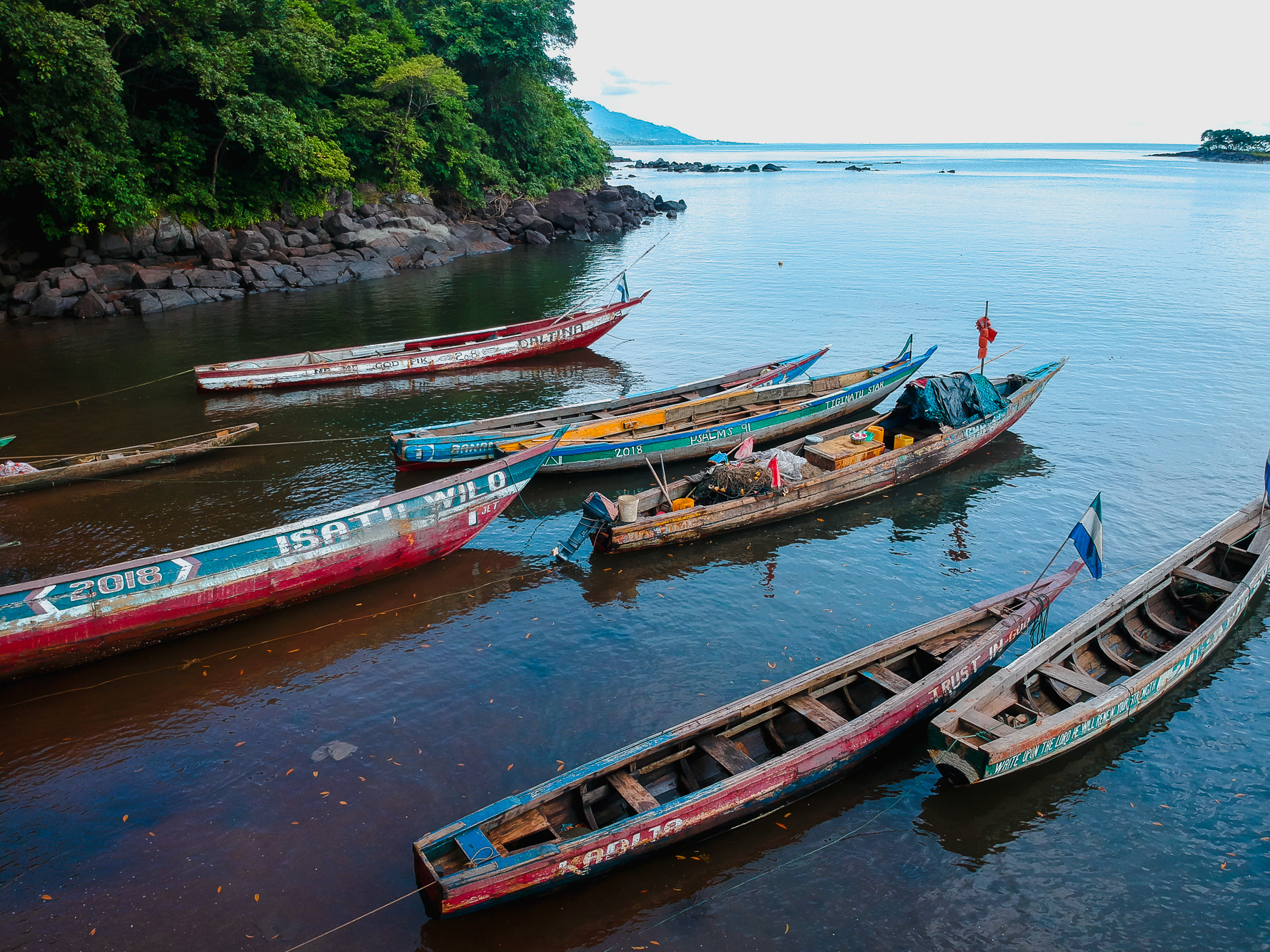 Canoes off the shore of Banana Island