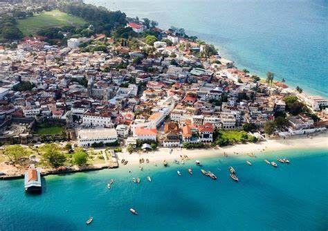 An aerial view of a town in Zanzibar