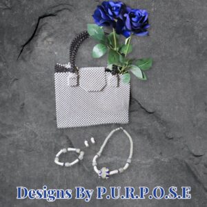 Handmade Gray and Black beaded bag with Necklace set $150