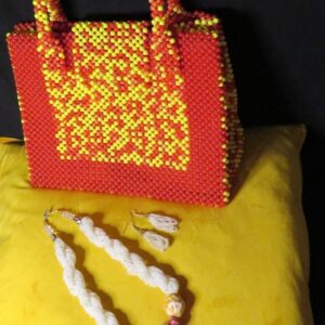 Handmade beaded red bag and handmade necklace