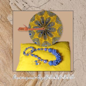 Blue and pink necklace with earrings and bracelet